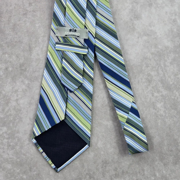 Stafford Blue Green Stripe Repp Geometric Silk Neck Tie Men's - Picture 3 of 6